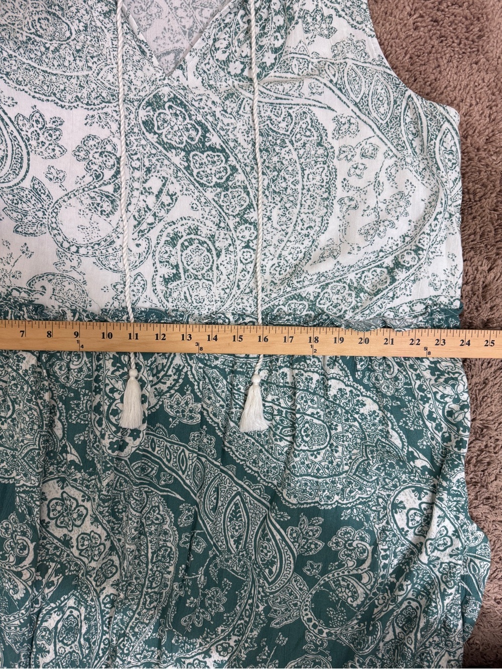Wonderly Sleeveless Green Blue Paisley Tie-Front Maxi Dress size XL Cottagecore - Picture 11 of 12